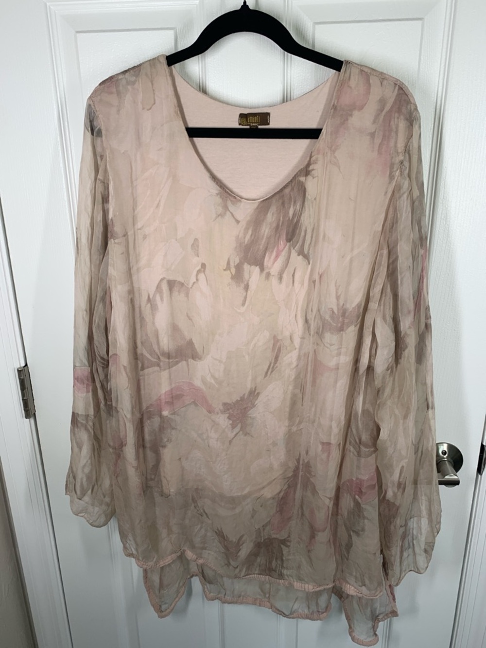 Amanti blush pink sheer silk top size 2X